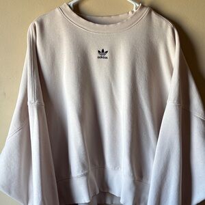 adidas Women’s Crew Boxy Batwing Sweatshirt- Light Cream/Beige w/ Black Trefoil